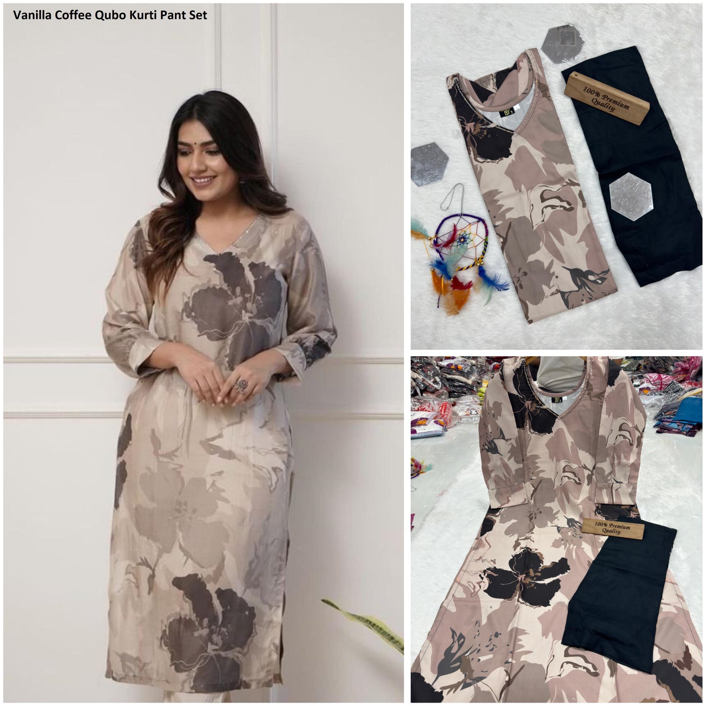 Vanilla Coffee Qubo Kurti Pant Set