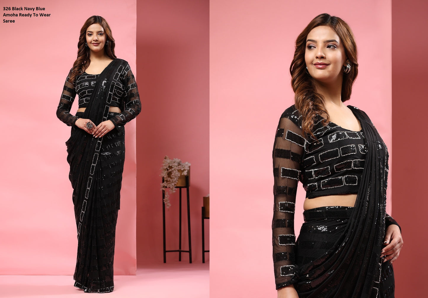 326 Black Amoha Ready To Wear Saree