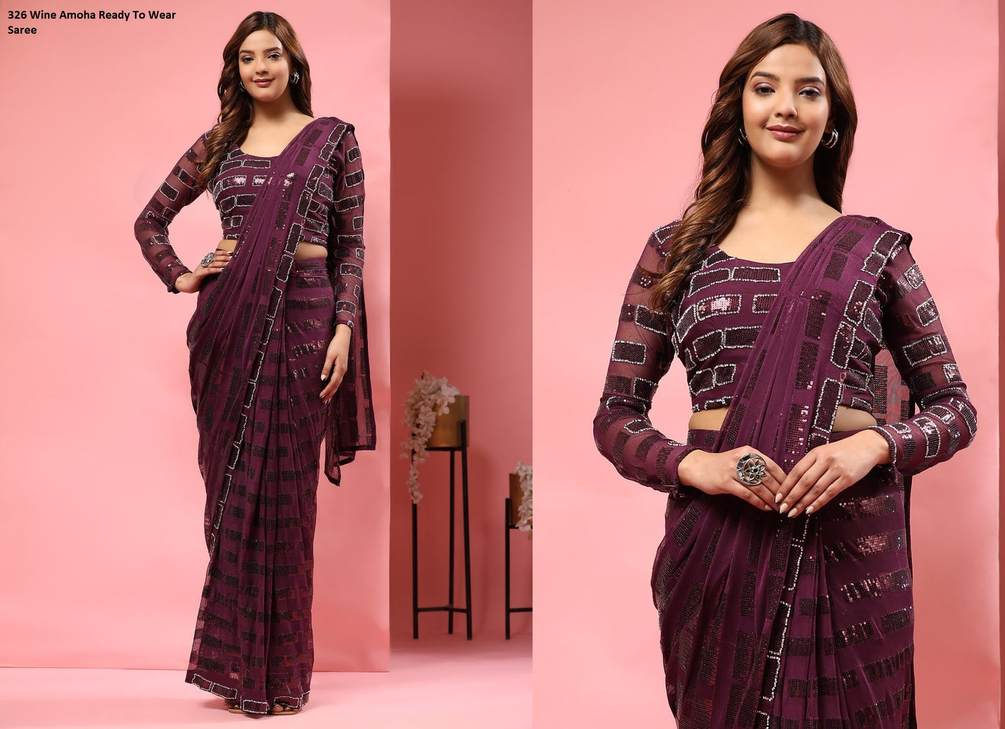 326 Wine Amoha Ready To Wear Saree