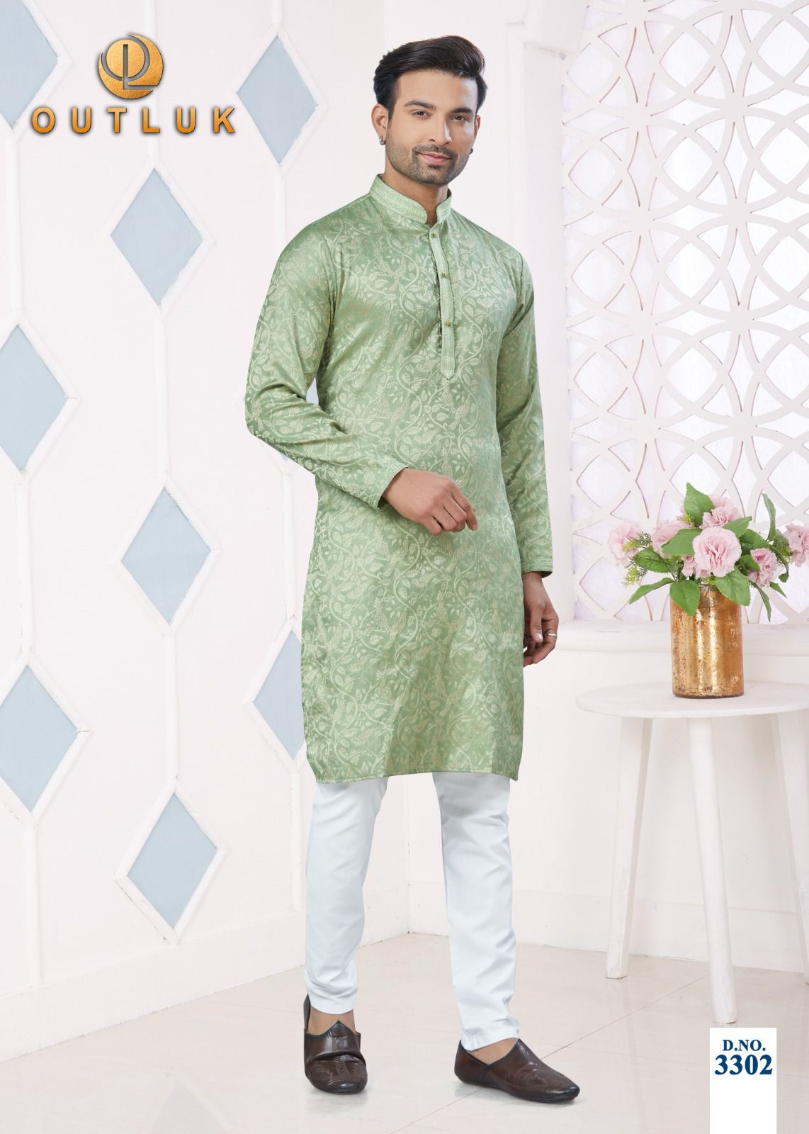 3302 Wedding Collection Vol 33 Outluk Jacquard Mens Kurta Pyjama