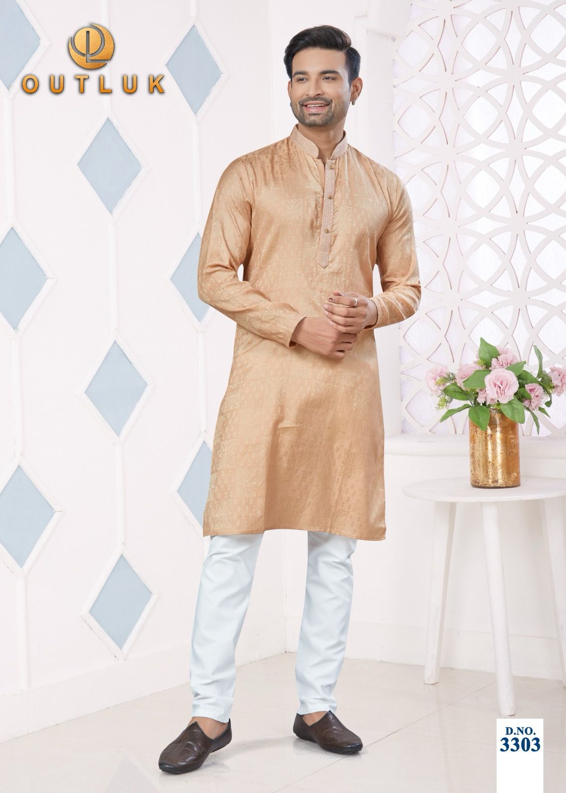 3303 Wedding Collection Vol 33 Outluk Jacquard Mens Kurta Pyjama