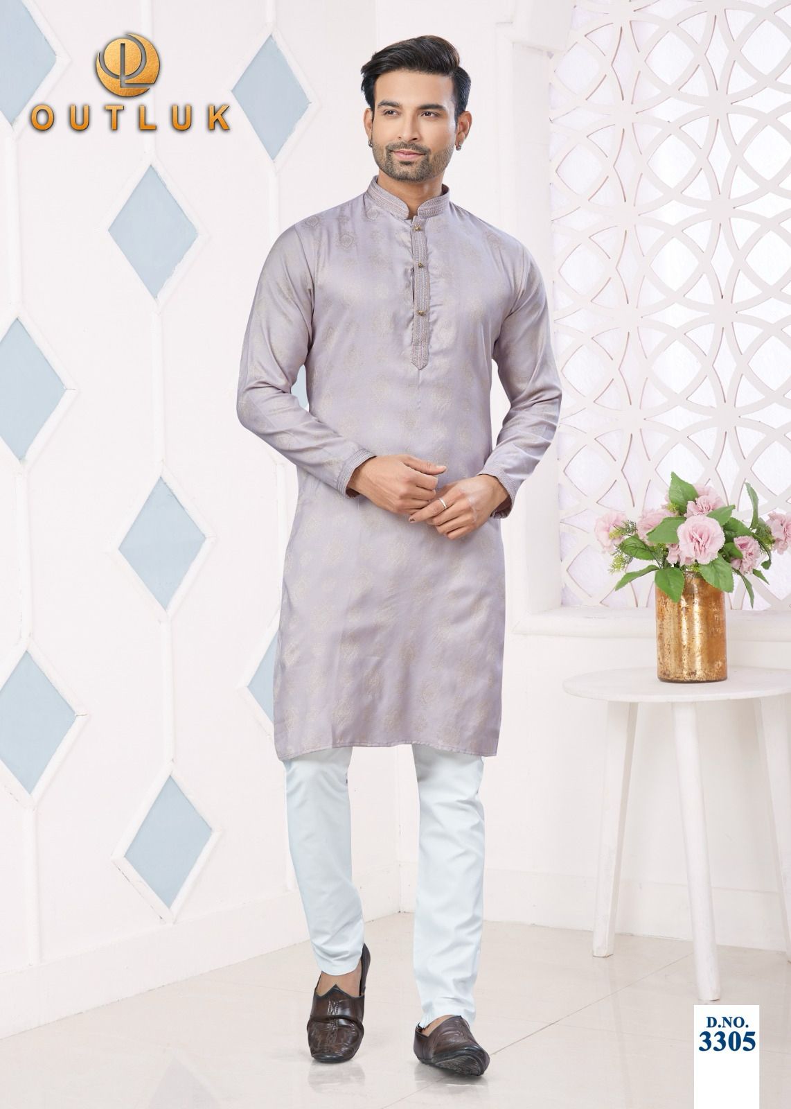 3305 Wedding Collection Vol 33 Outluk Jacquard Mens Kurta Pyjama