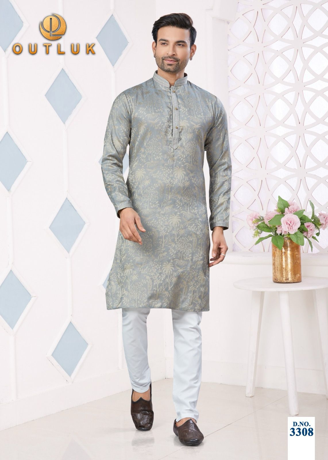 3308 Wedding Collection Vol 33 Outluk Jacquard Mens Kurta Pyjama