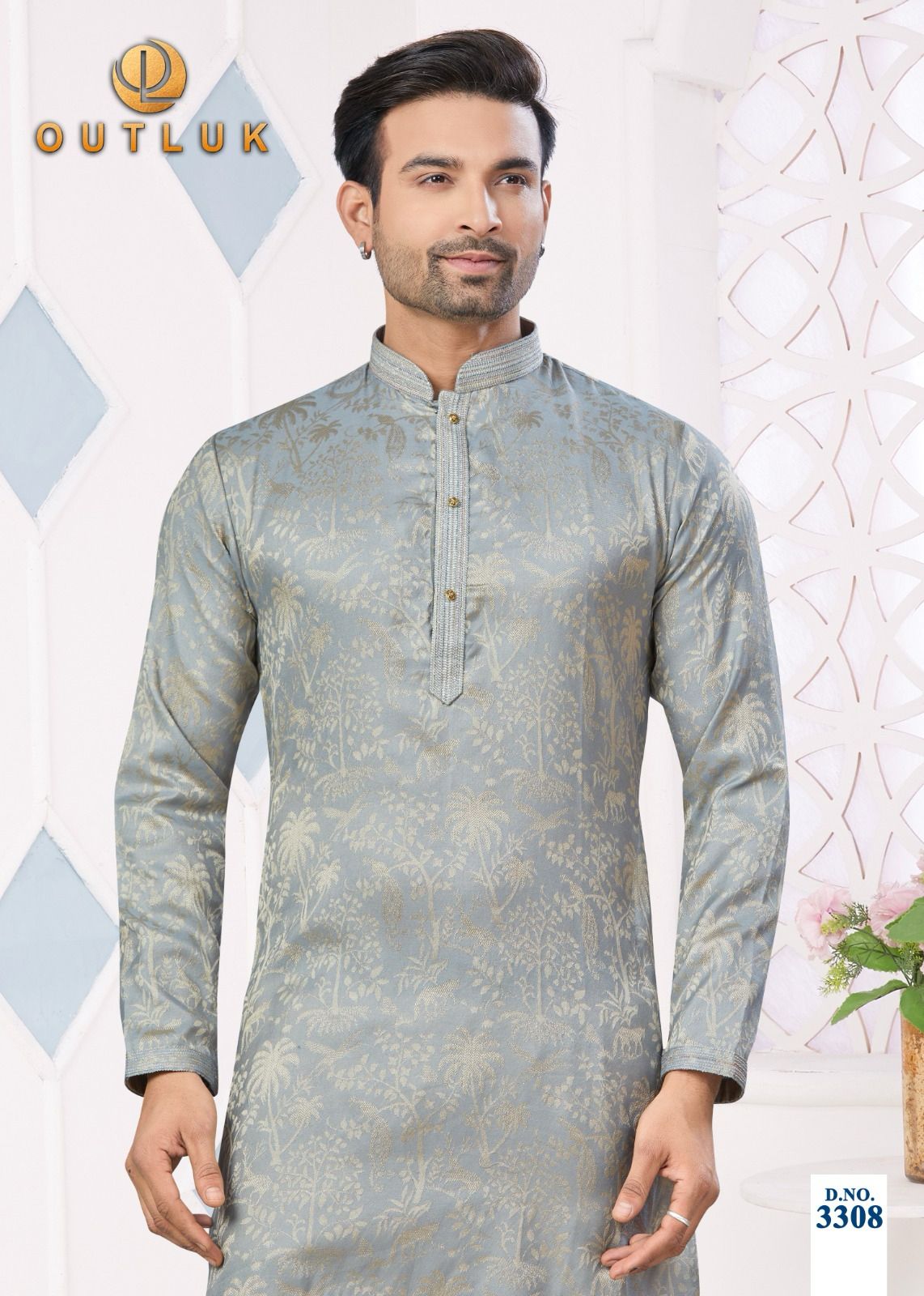 3308 Wedding Collection Vol 33 Outluk Jacquard Mens Kurta Pyjama