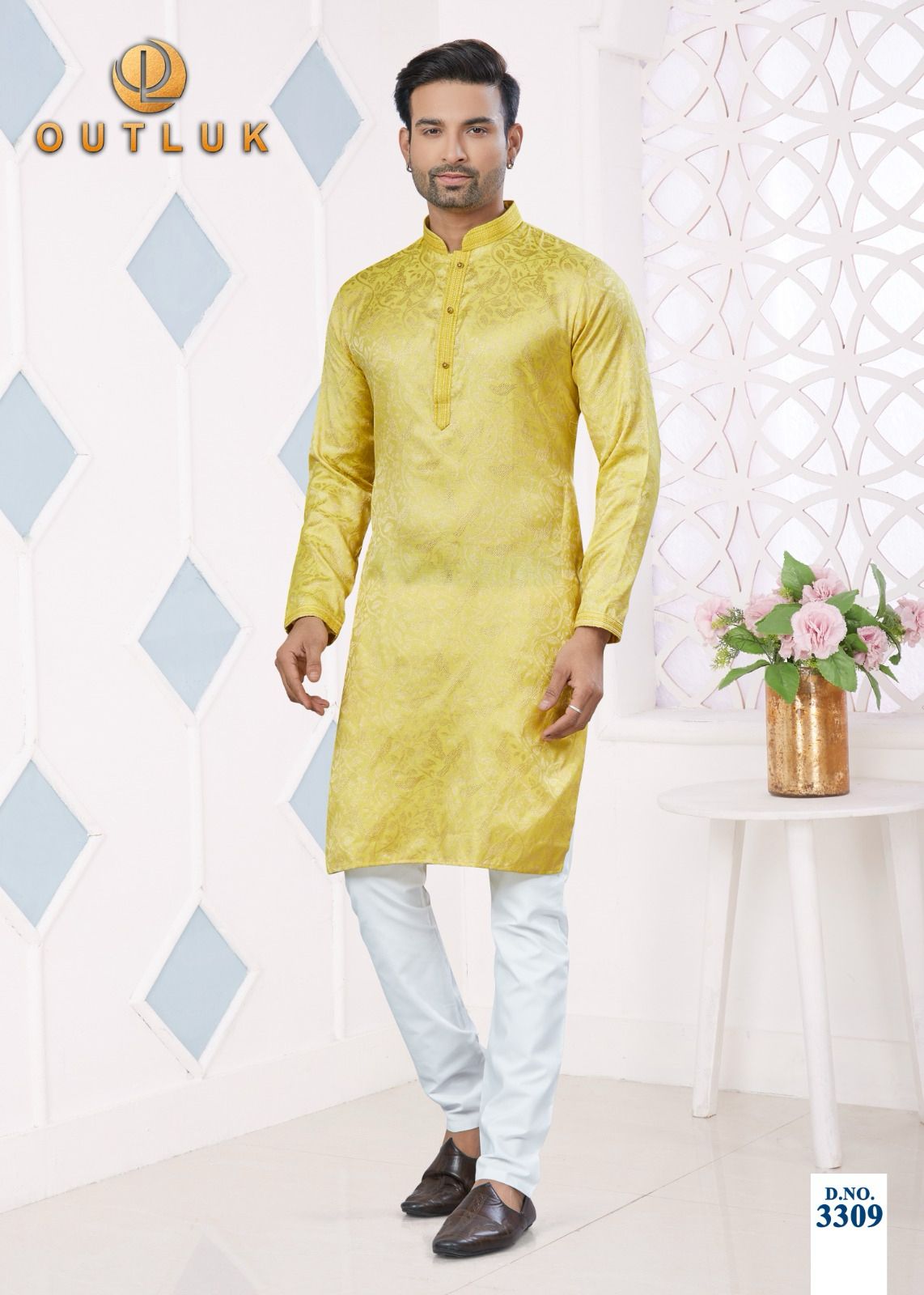 3309 Wedding Collection Vol 33 Outluk Jacquard Mens Kurta Pyjama