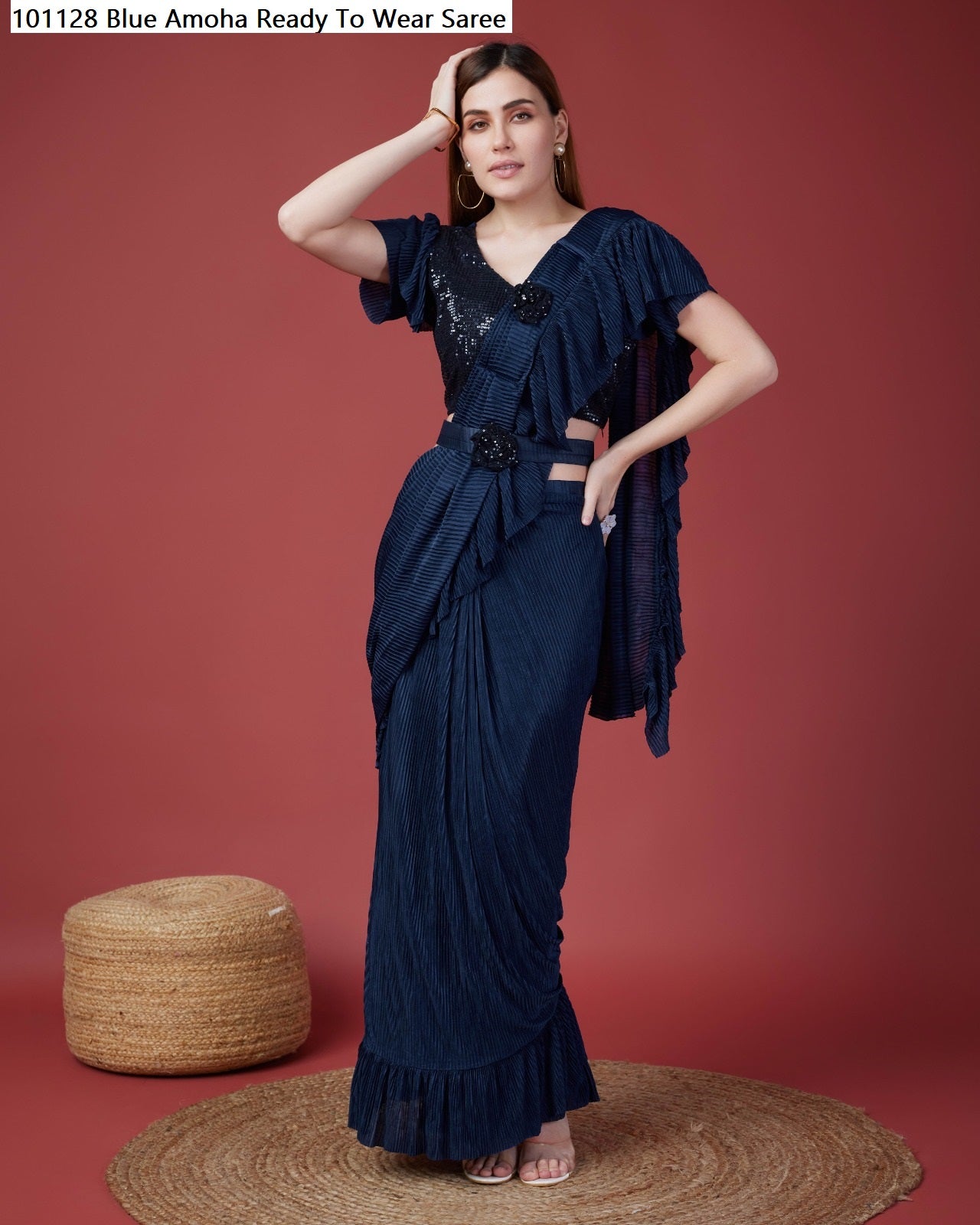 101128 Blue Amoha Ready To Wear Saree