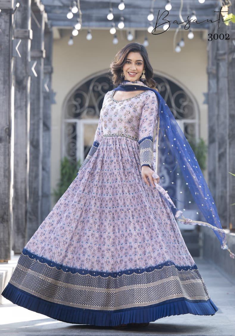 3002 Vol 3 Basanti Gown Dupatta Set