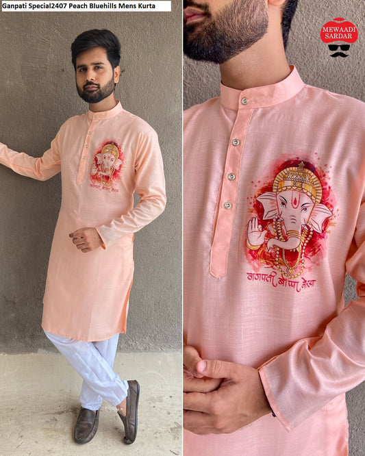 Ganpati Special Mewaadi Sardar Peach Bluehills Mens Kurta