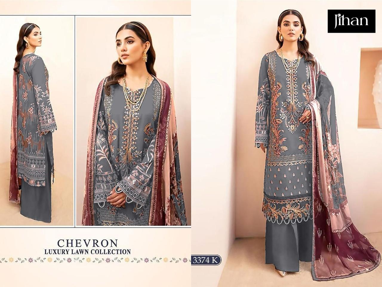 3374-K Jihan Embroidery Pakistani Patch Suits