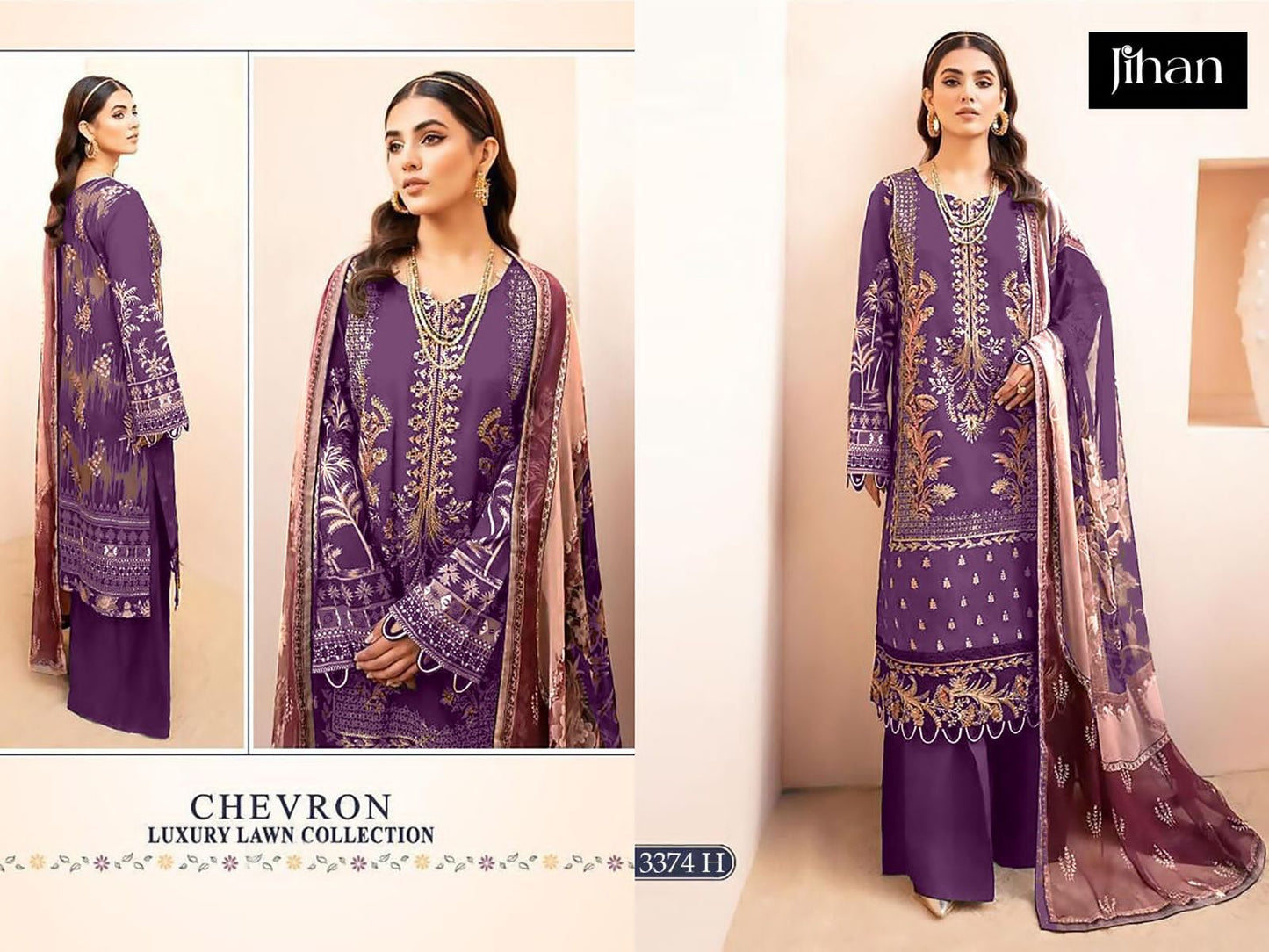 3374 H Jihan Embroidery Pakistani Patch Suits