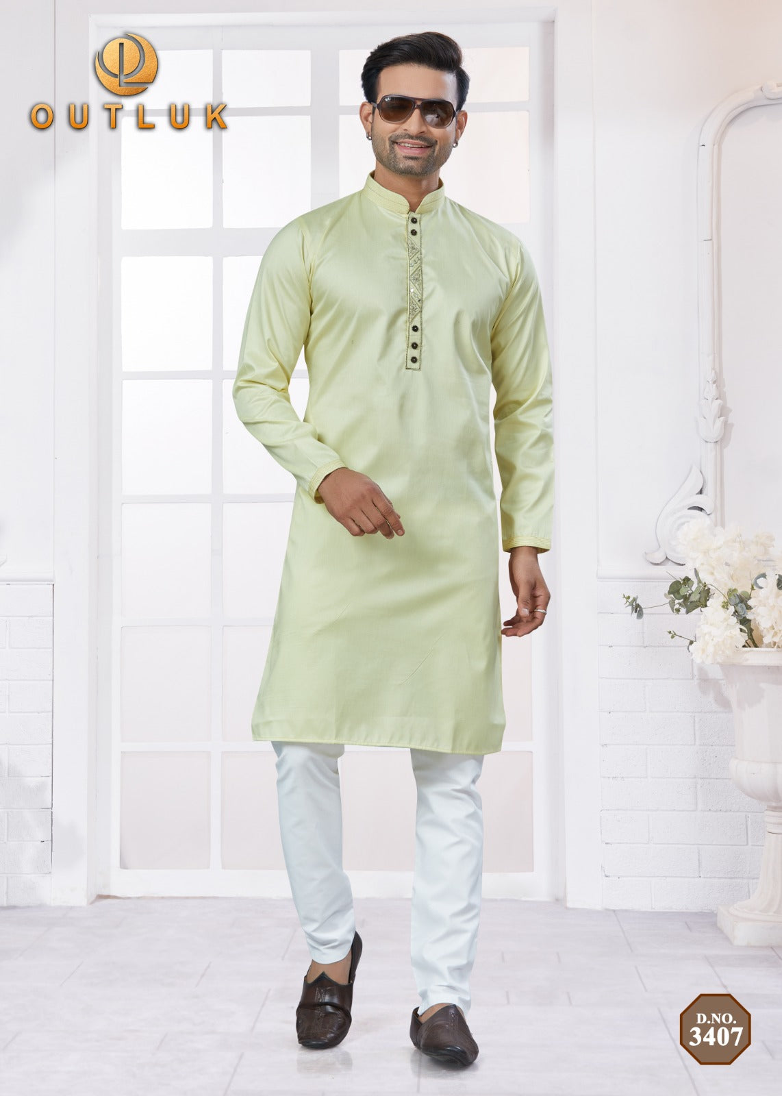 3407 Wedding Collection Vol 34 Outluk Pure Cotton Mens Kurta Pyjama