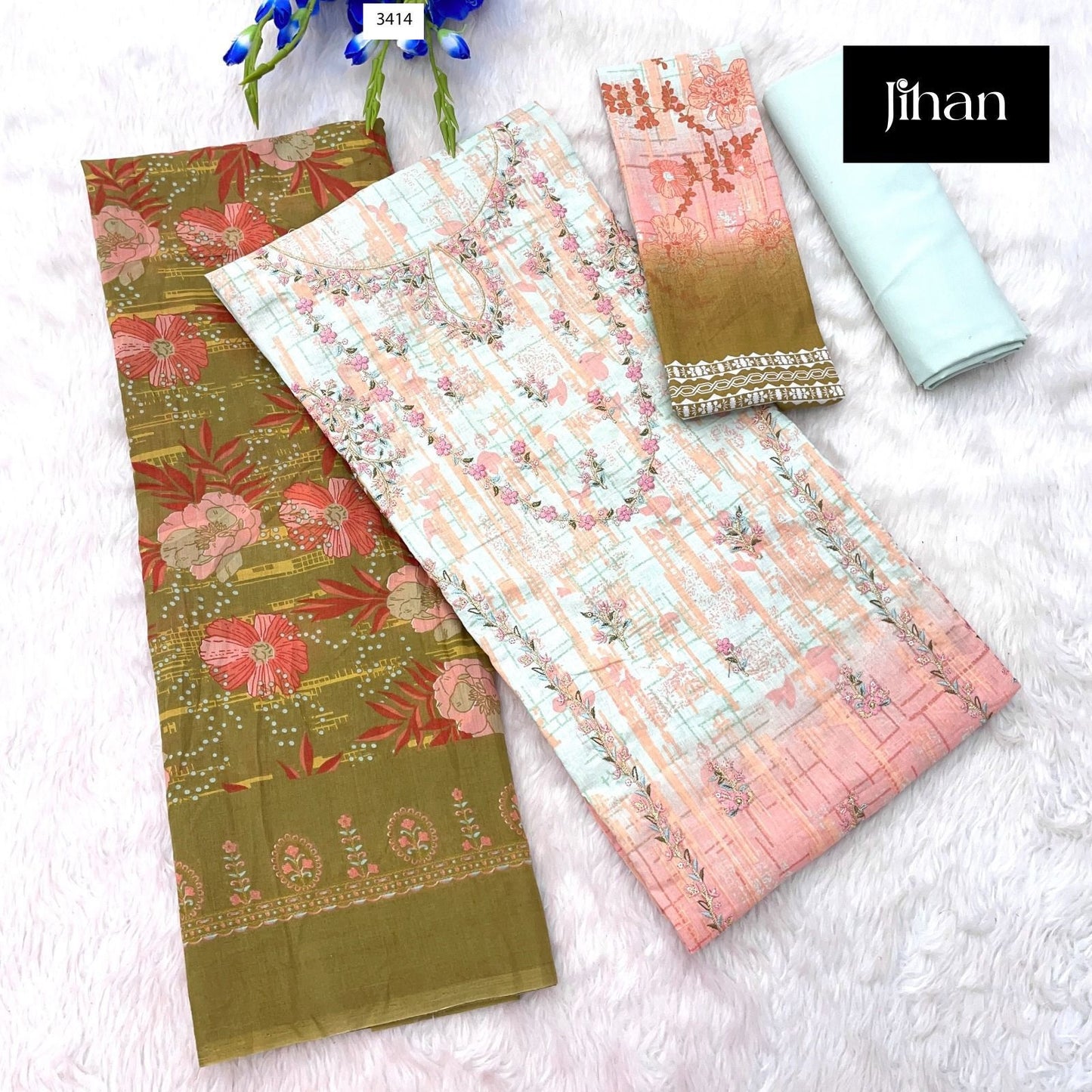 3414 Bin Saeed Lawn Printed Dupatta Collection Jihan Embroidery Pakistani Salwar Suits