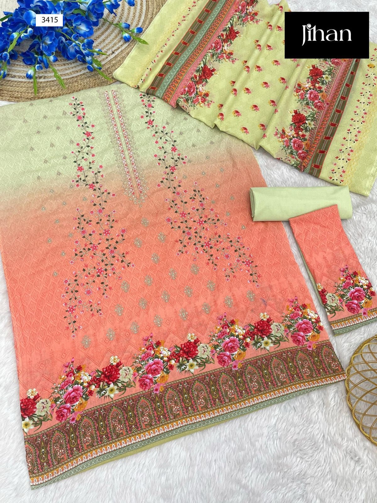 3415 Bin Saeed Lawn Printed Dupatta Collection Jihan Embroidery Pakistani Salwar Suits
