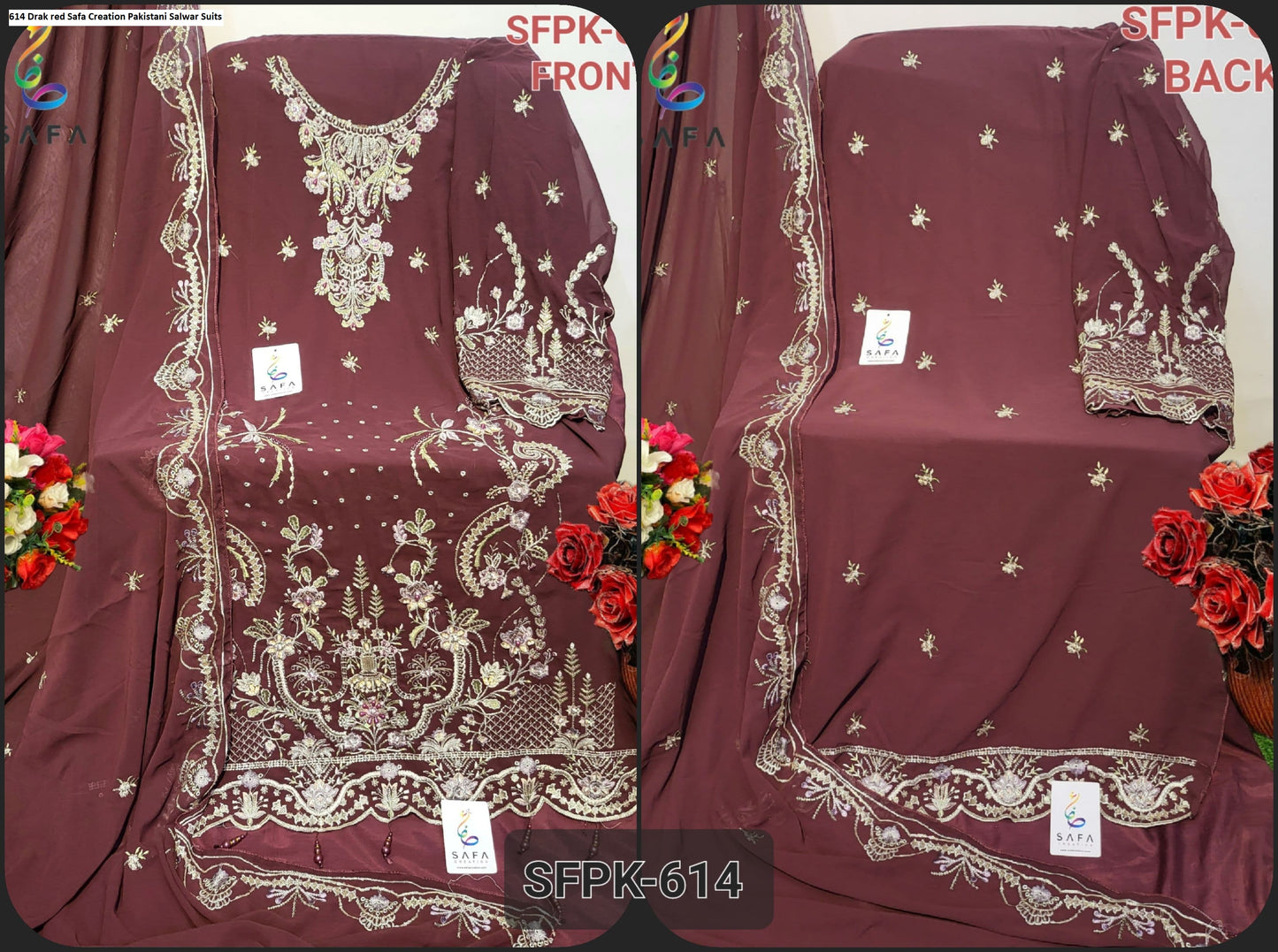 614Dark Red Safa Creation Pakistani Salwar Suits