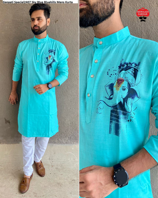Ganpati Special Mewaadi Sardar Sky Blue Bluehills Mens Kurta