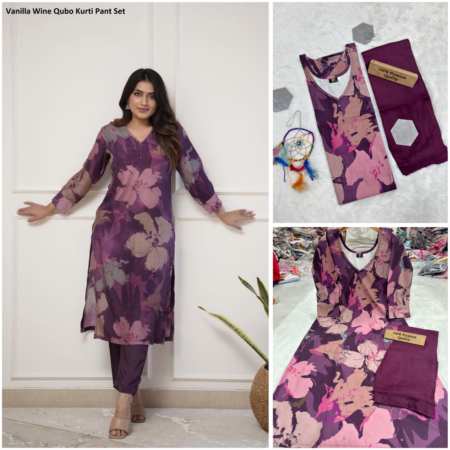 Vanilla Wine Qubo Kurti Pant Set