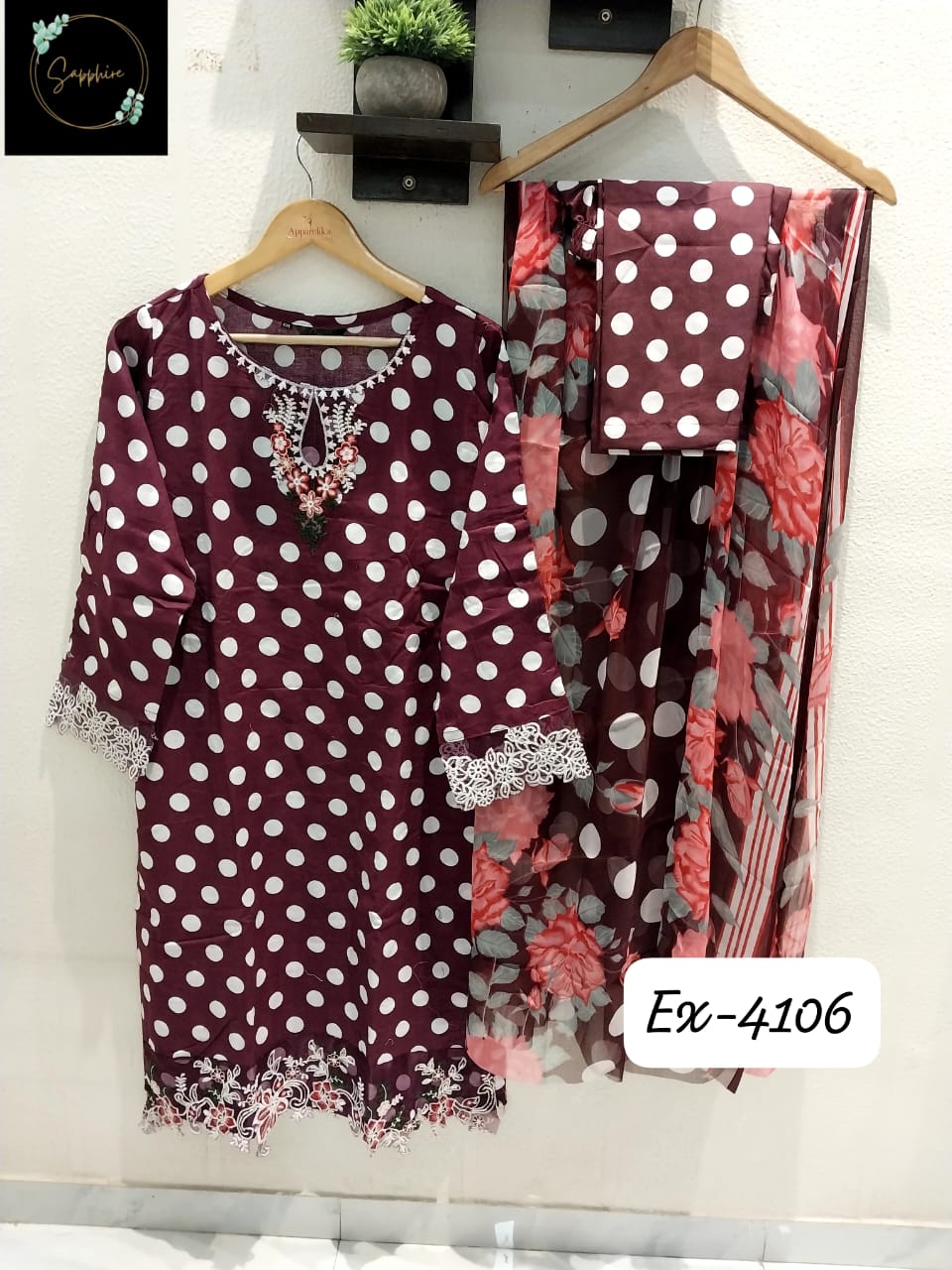 4106 Maroon Sapphire Pakistani Readymade Suits