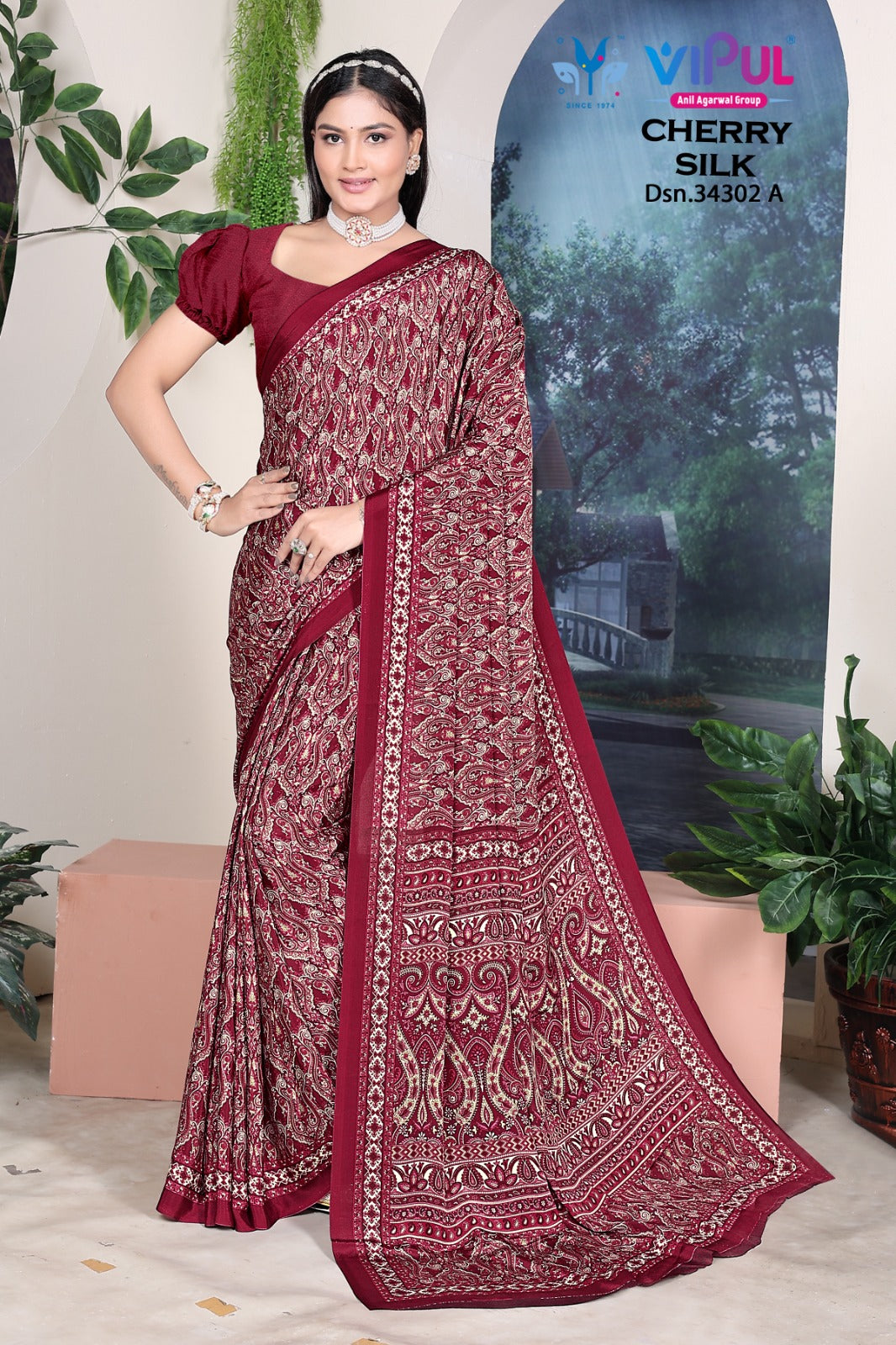 34302-A Vipul Cherry Silk Sarees