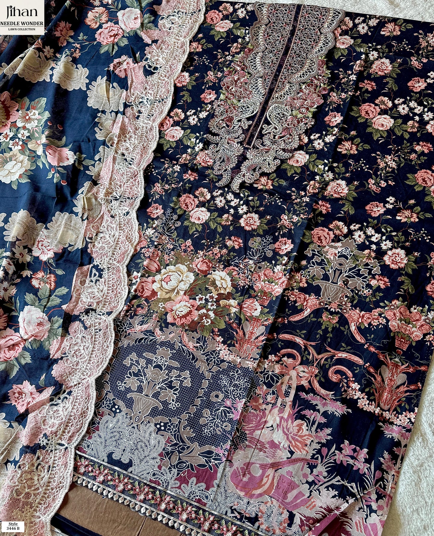 3446-B Needle Wonder Lawn Collection Jihan Pure Cotton Pakistani Patch Suits