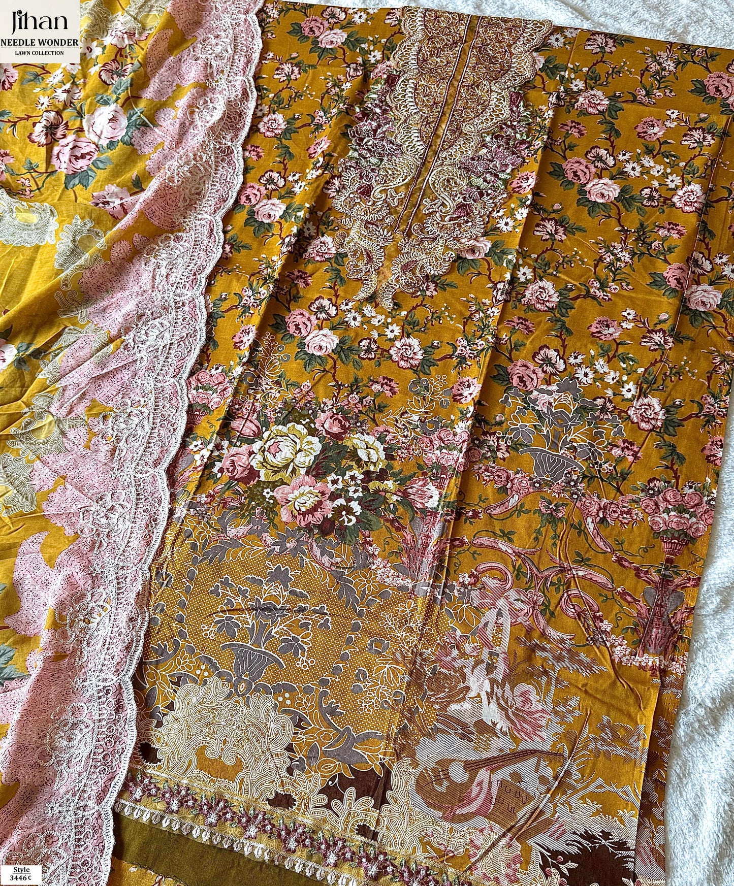3446-C Needle Wonder Lawn Collection Jihan Pure Cotton Pakistani Patch Suits