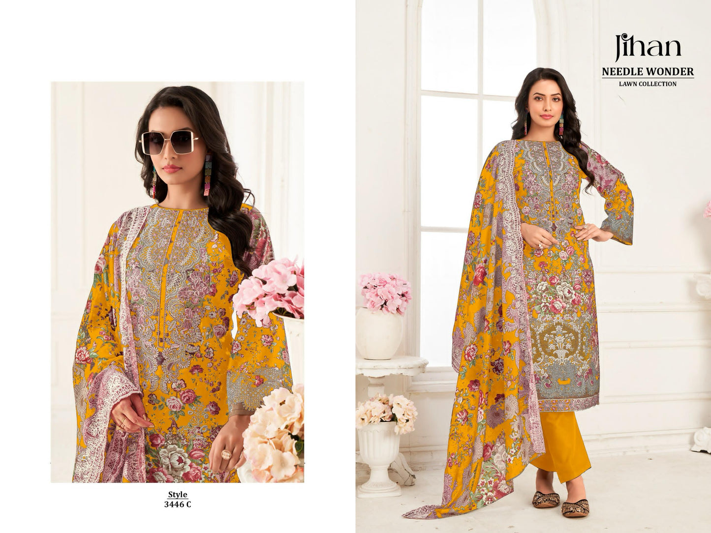 3446-C Needle Wonder Lawn Collection Jihan Pure Cotton Pakistani Patch Suits