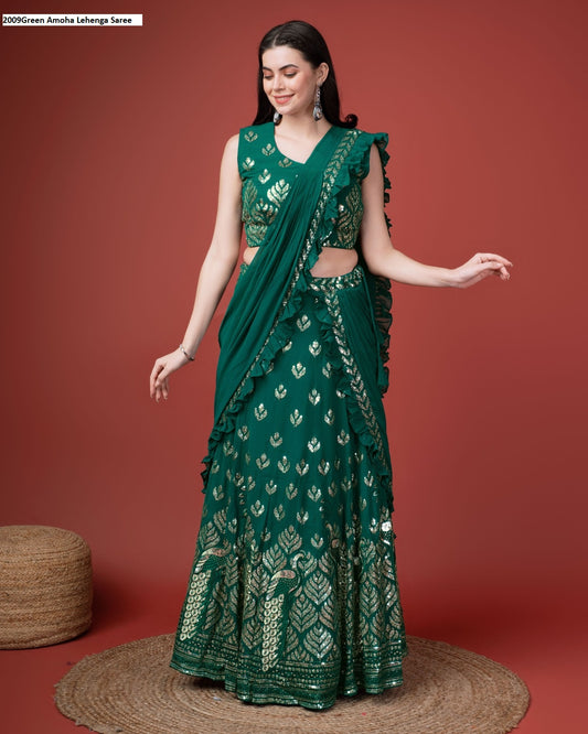 2009Green Amoha Lehenga Saree