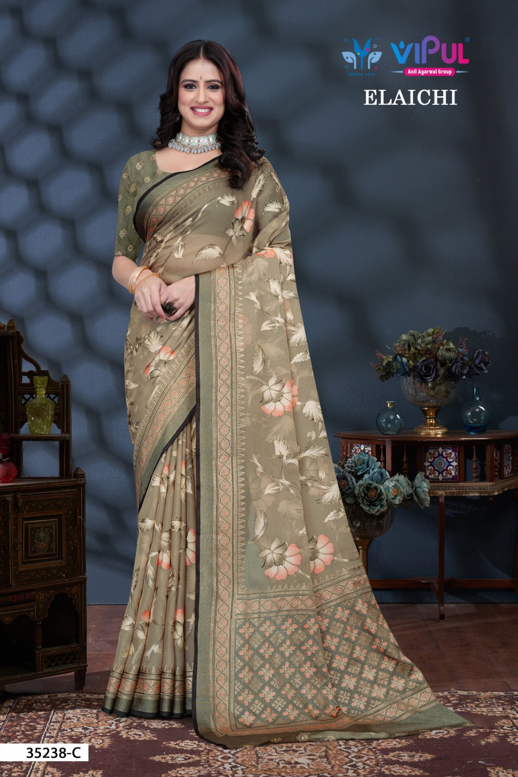 35238-C Elaichi Vipul Brasso Sarees