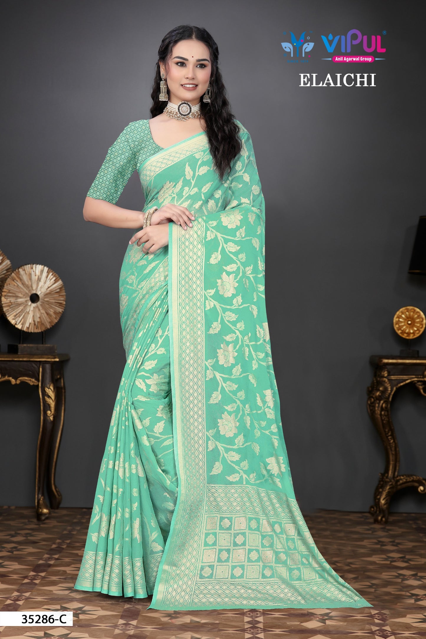 35286-C Elaichi Vipul Brasso Sarees