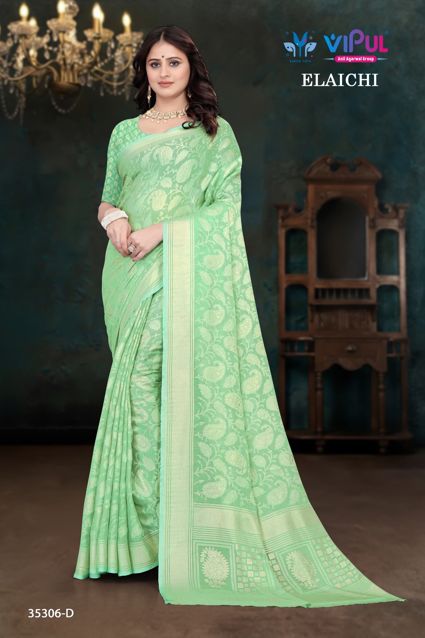 35306-D Elaichi Vipul Brasso Sarees