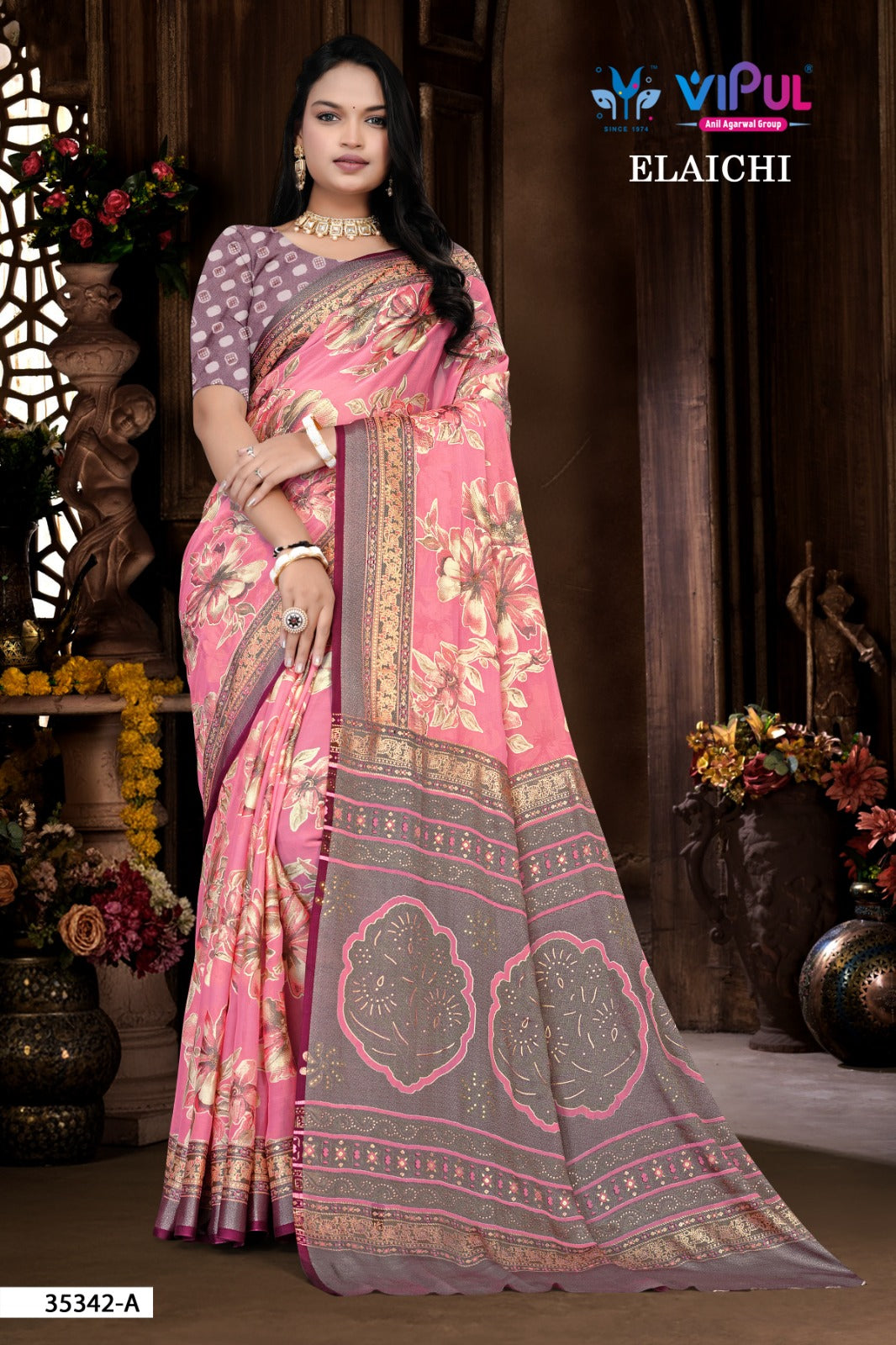 35342-A Elaichi Vipul Brasso Sarees