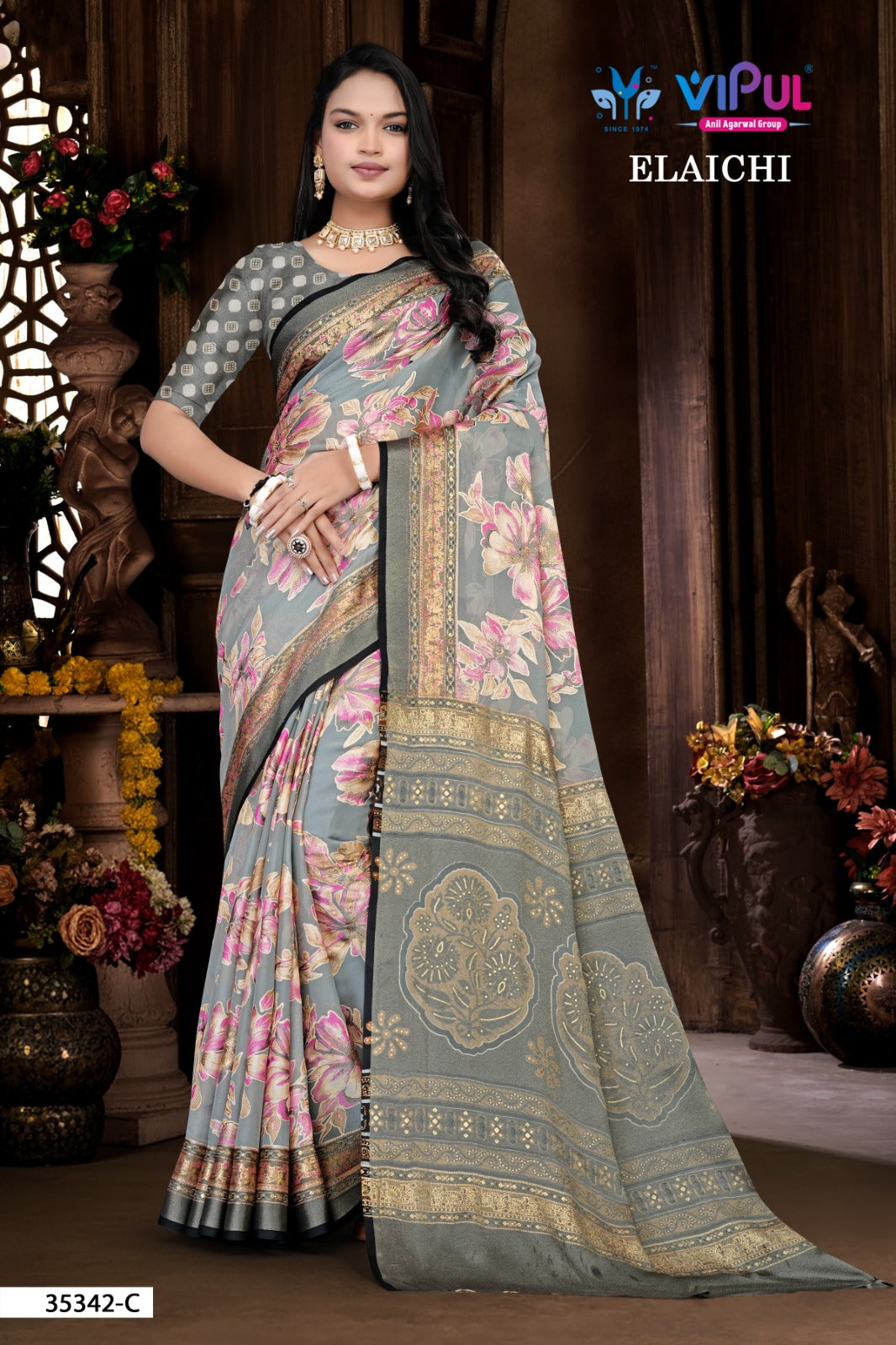 35342-C Elaichi Vipul Brasso Sarees