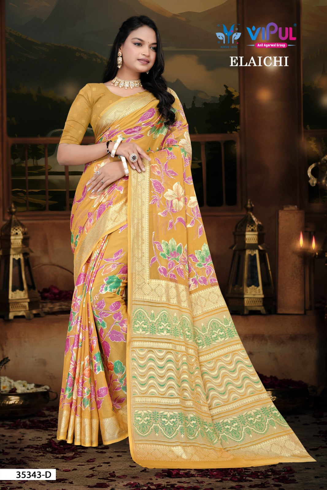 35343-D Elaichi Vipul Brasso Sarees