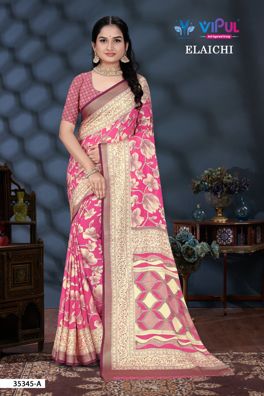 35345-A Elaichi Vipul Brasso Sarees