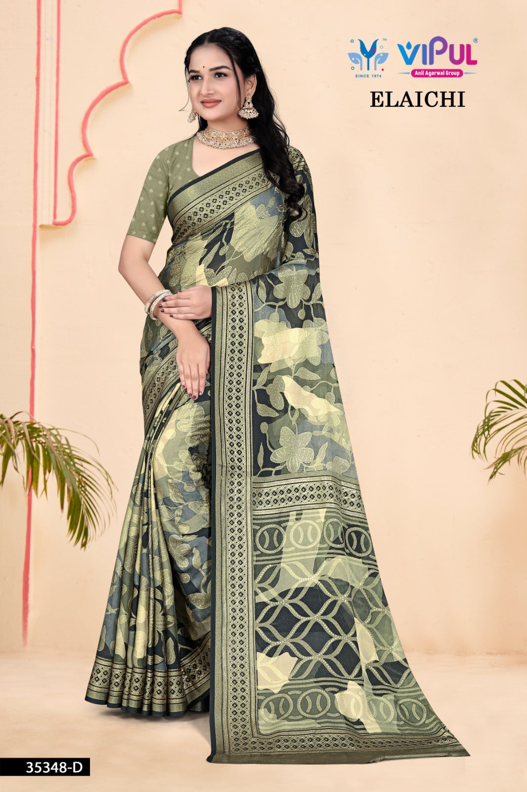 35348-D Elaichi Vipul Brasso Sarees