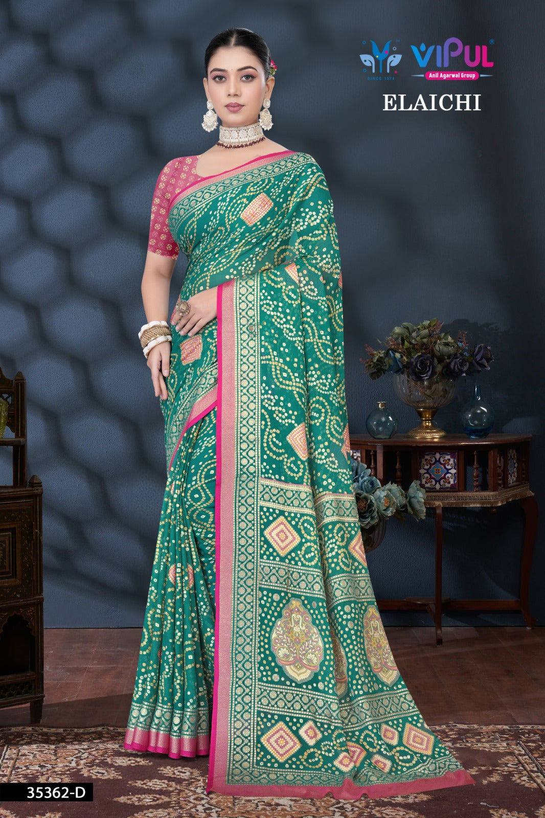 35362-D Elaichi Vipul Brasso Sarees