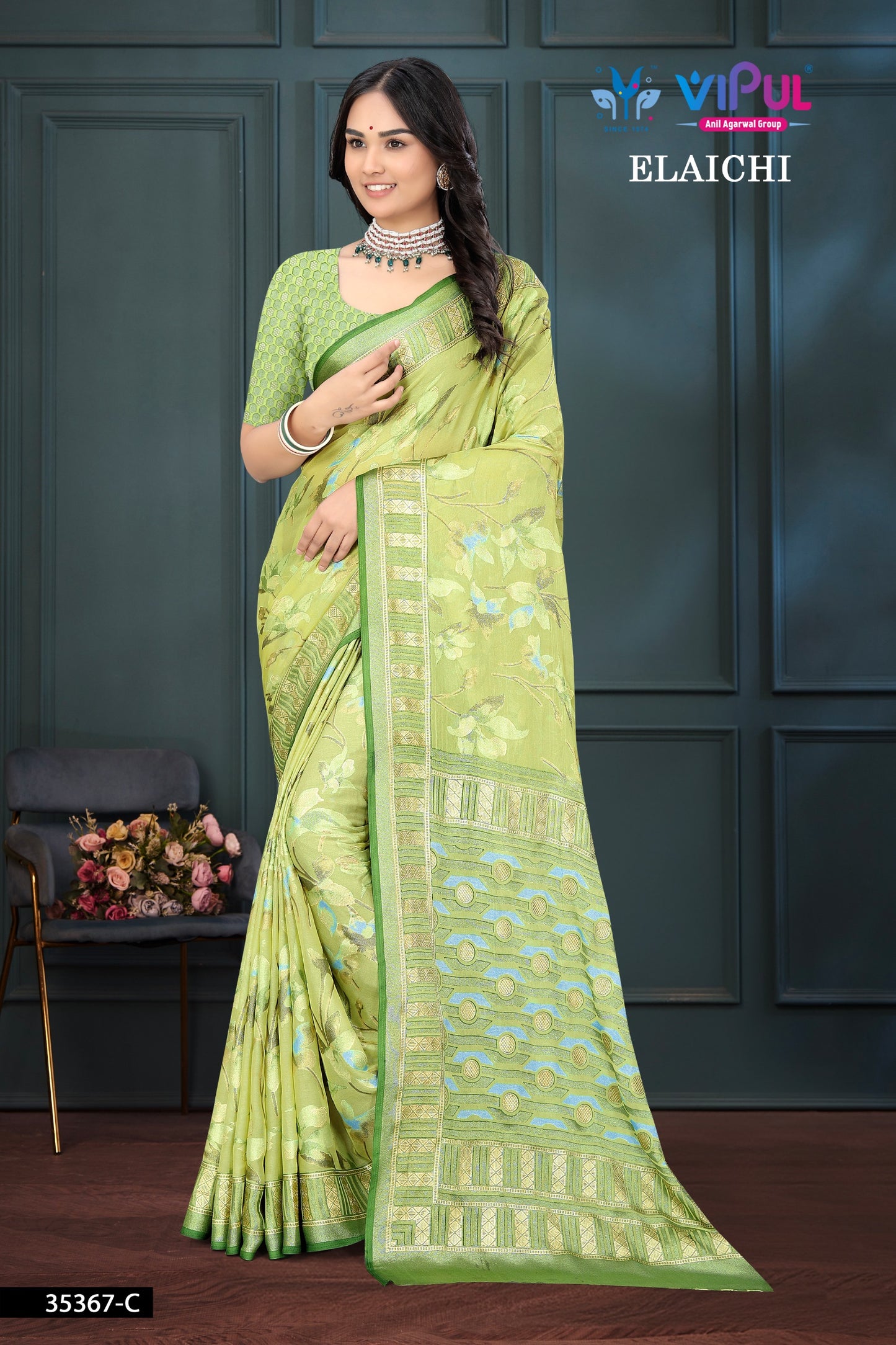 35367-C Elaichi Vipul Brasso Sarees