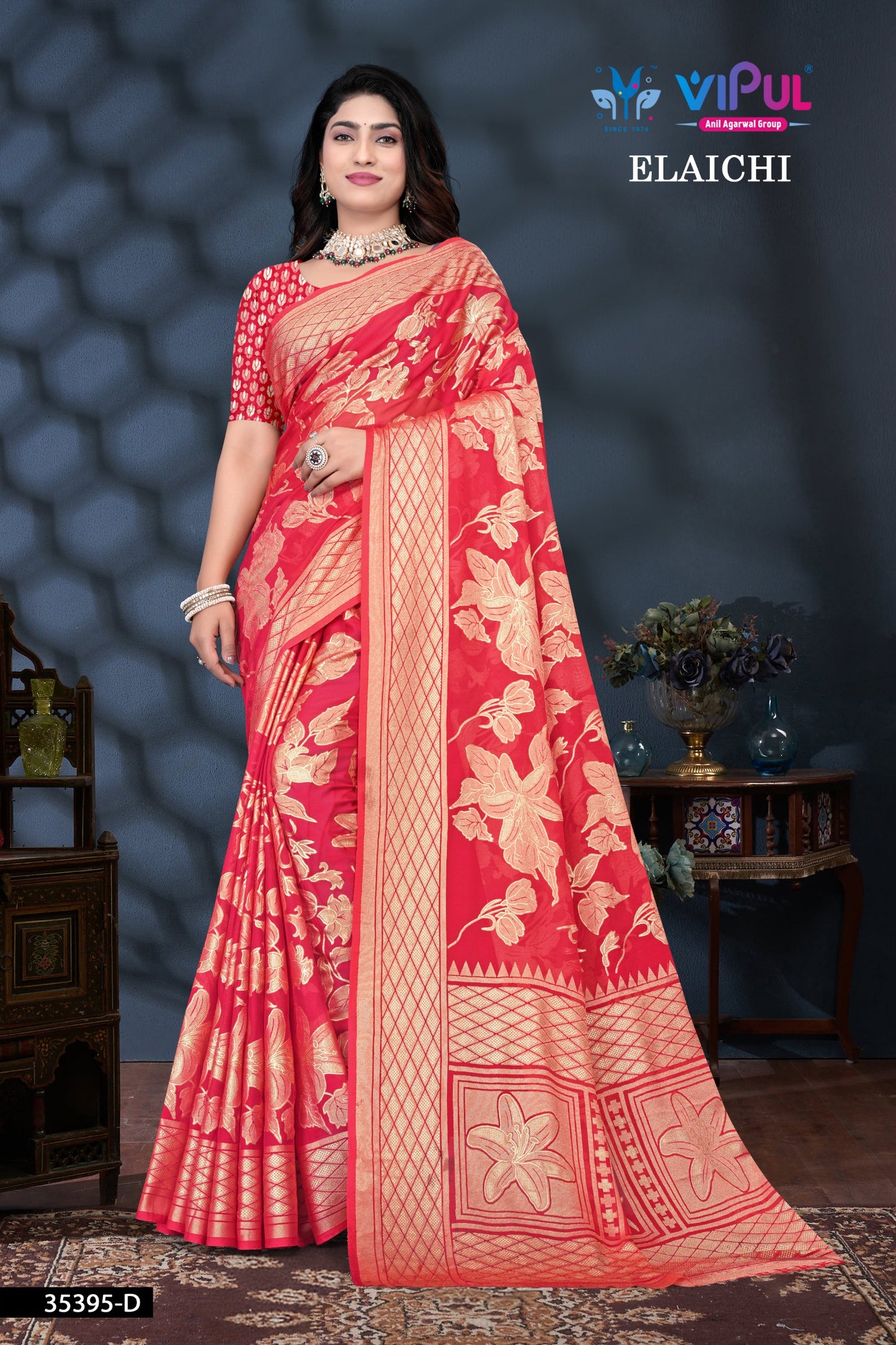 35395-D Elaichi Vipul Brasso Sarees