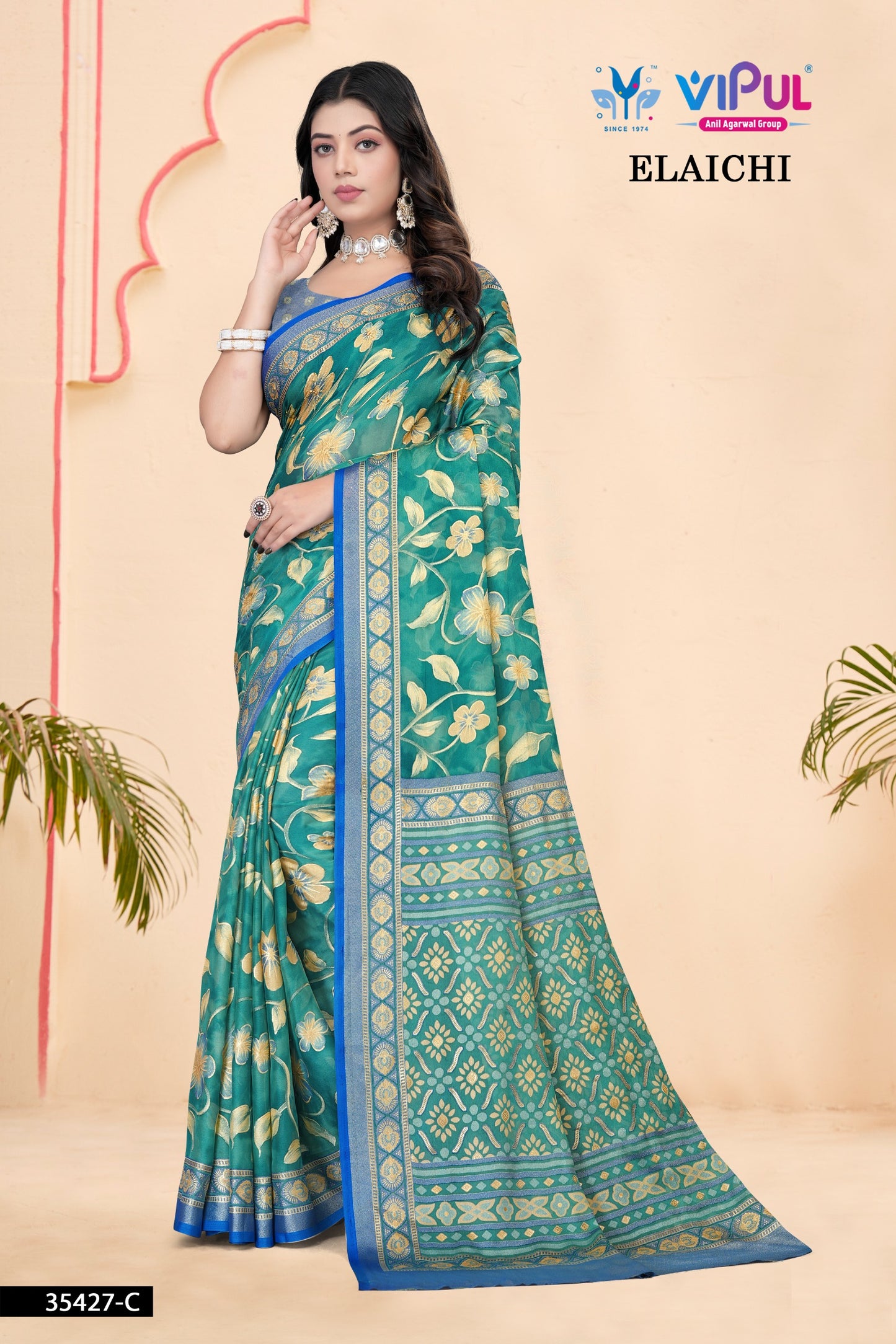 35427-C Elaichi Vipul Brasso Sarees