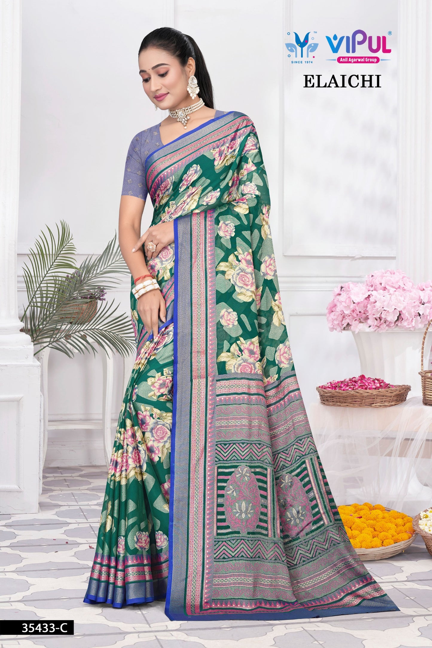 35433-C Elaichi Vipul Brasso Sarees