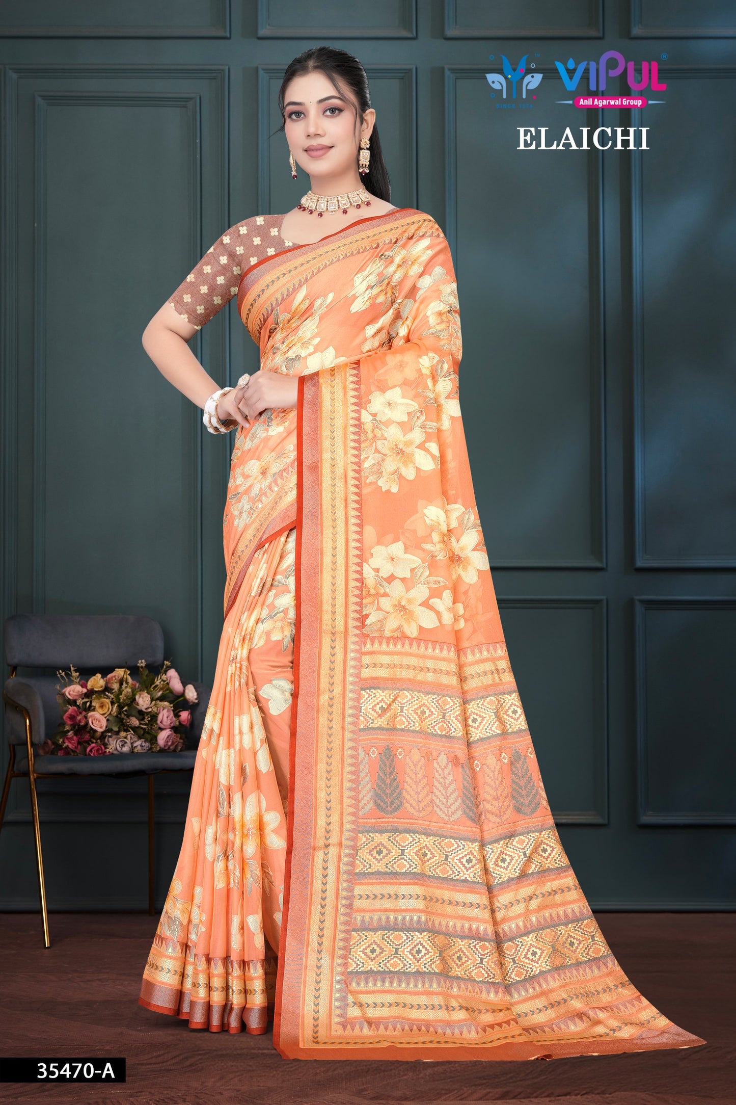 35470-A Elaichi Orange Vipul Brasso Sarees