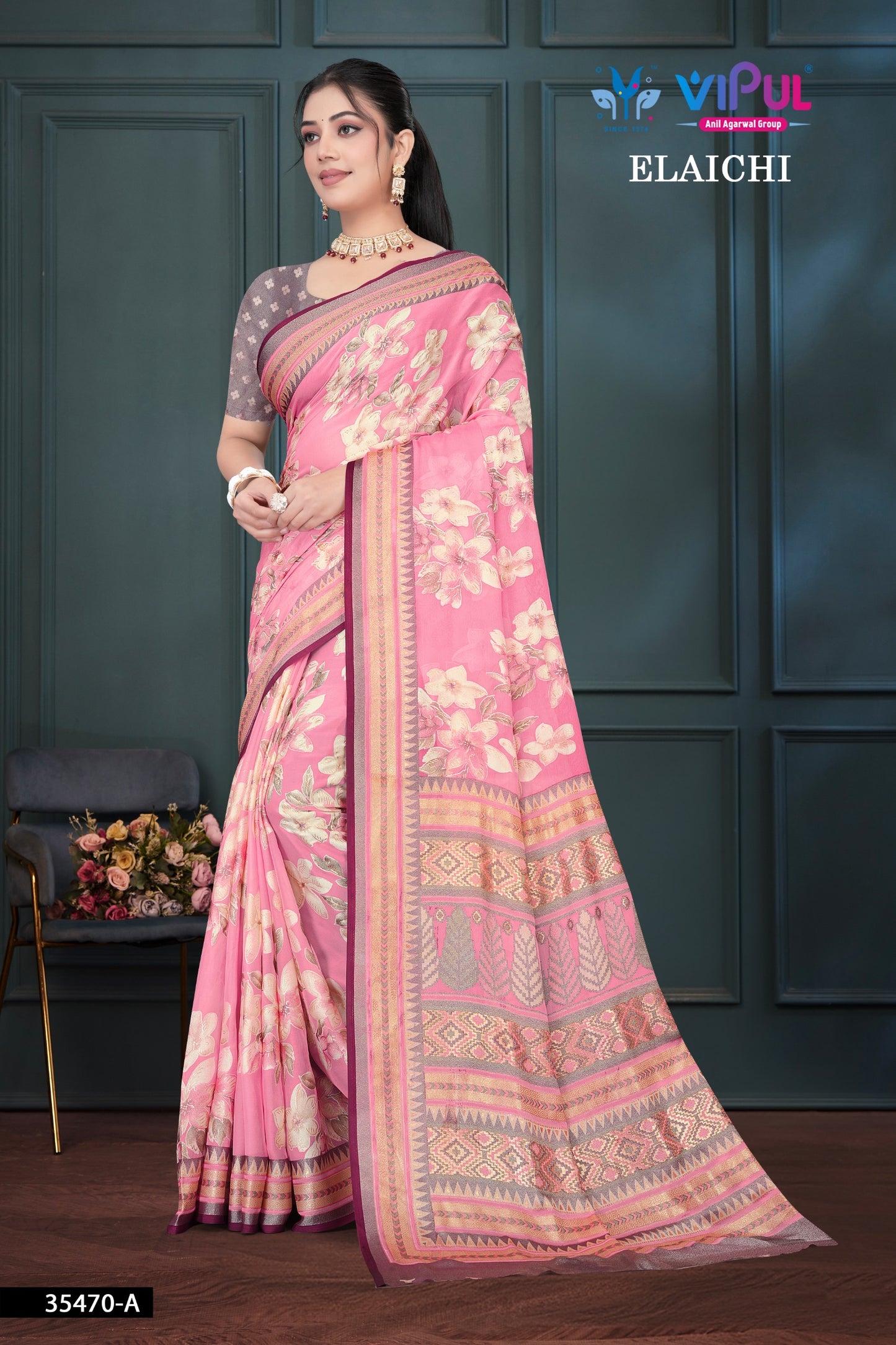 35470-A Elaichi Pink Vipul Brasso Sarees