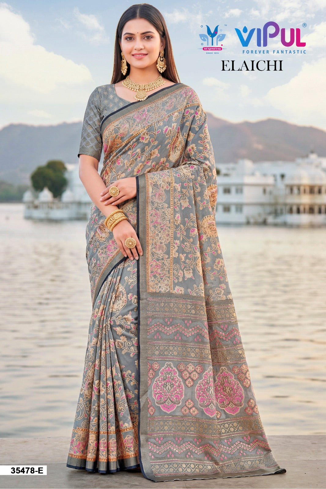 35478-E Elaichi Vipul Brasso Sarees