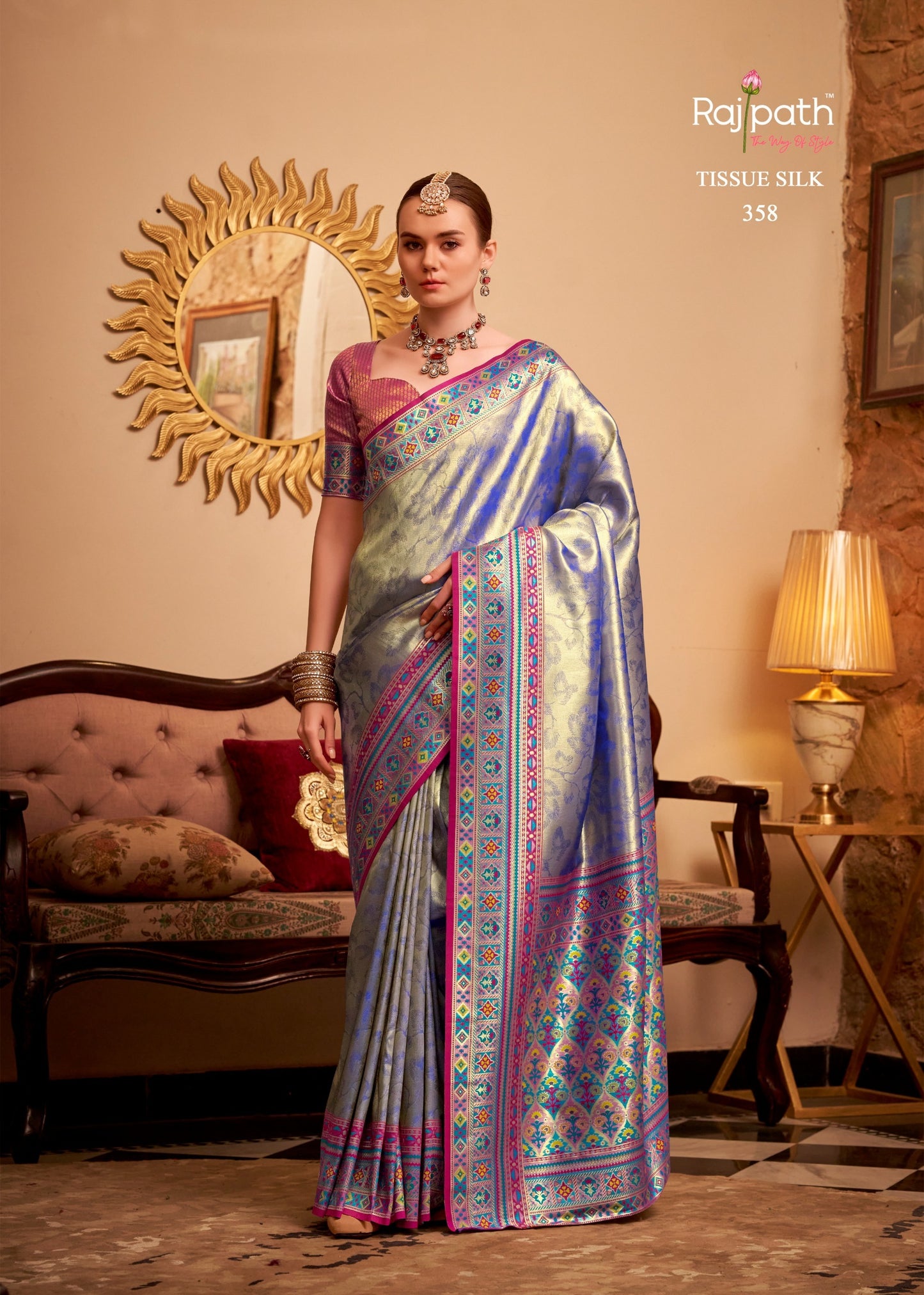 358 Maheswari Rajpath Tissue Silk Sarees