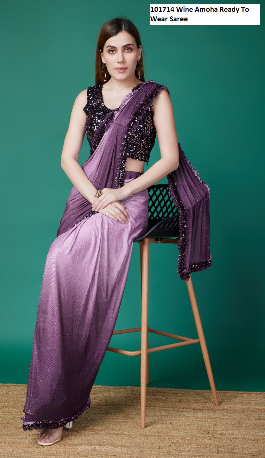 101714 Wine Amoha Ready To Wear Saree