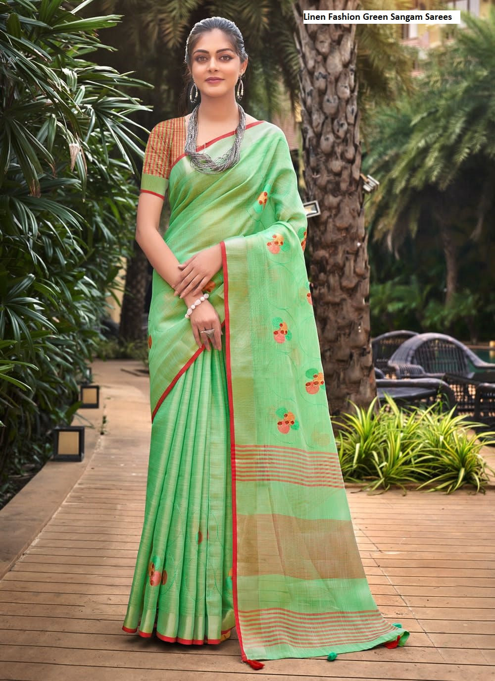 Linen Fashion Green Sangam Sarees