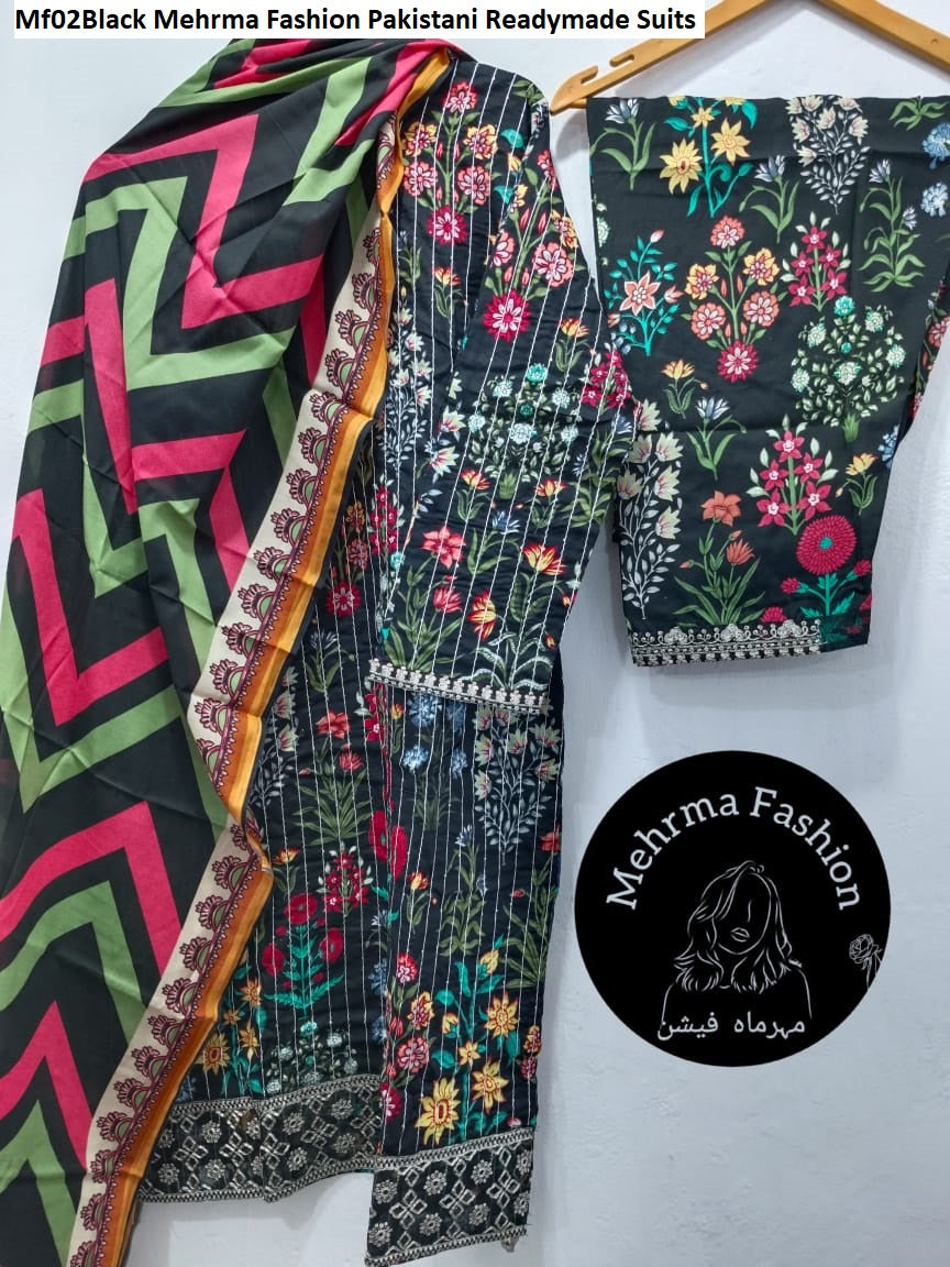 Mf02Black Mehrma Fashion Pakistani Readymade Suits