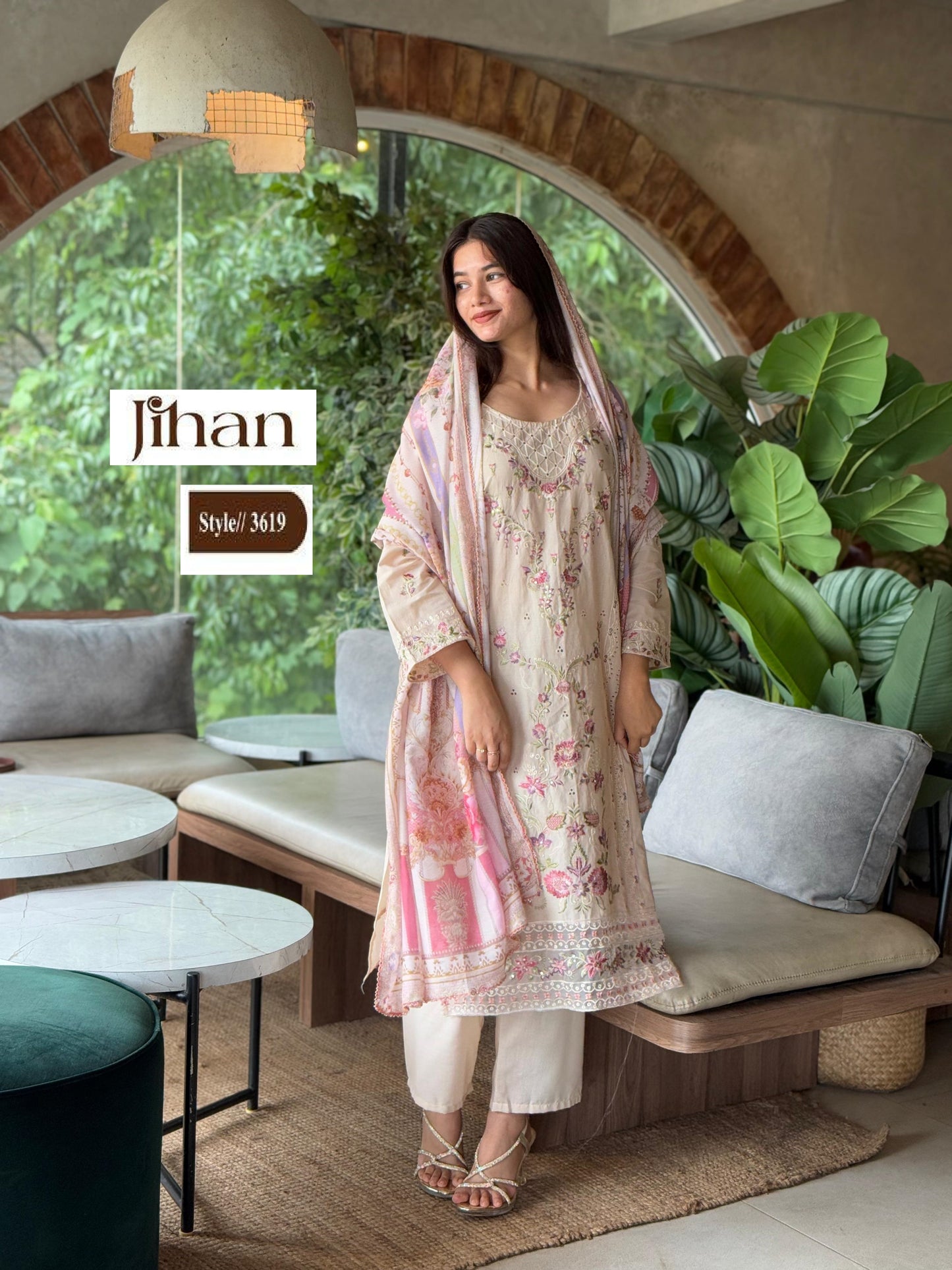 3619 Off White Jihan Embroidery Pakistani Salwar Suits