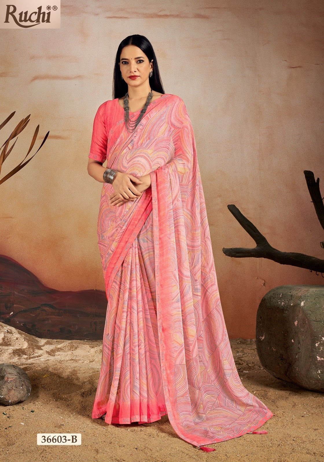 36603-B Vanilla Vol 13 Ruchi Chiffon Sarees