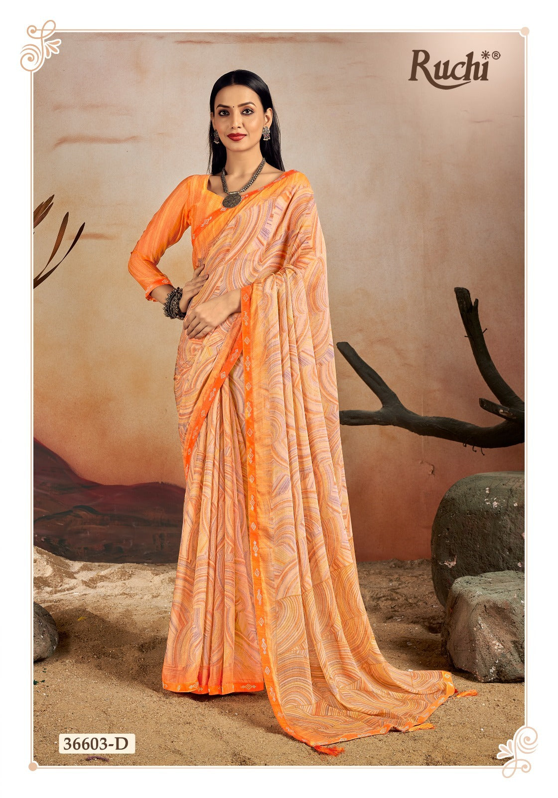 36603-D Vanilla Vol 13 Ruchi Chiffon Sarees