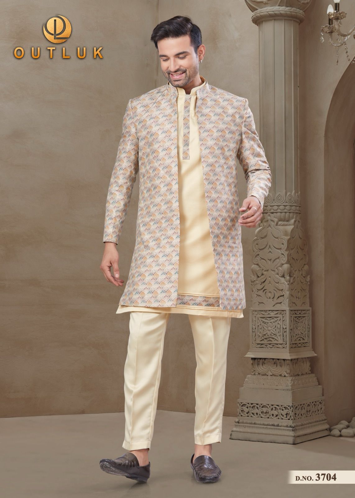 3704 Wedding Collection Vol 37 Outluk Jacket Mens Kurta Pyjama